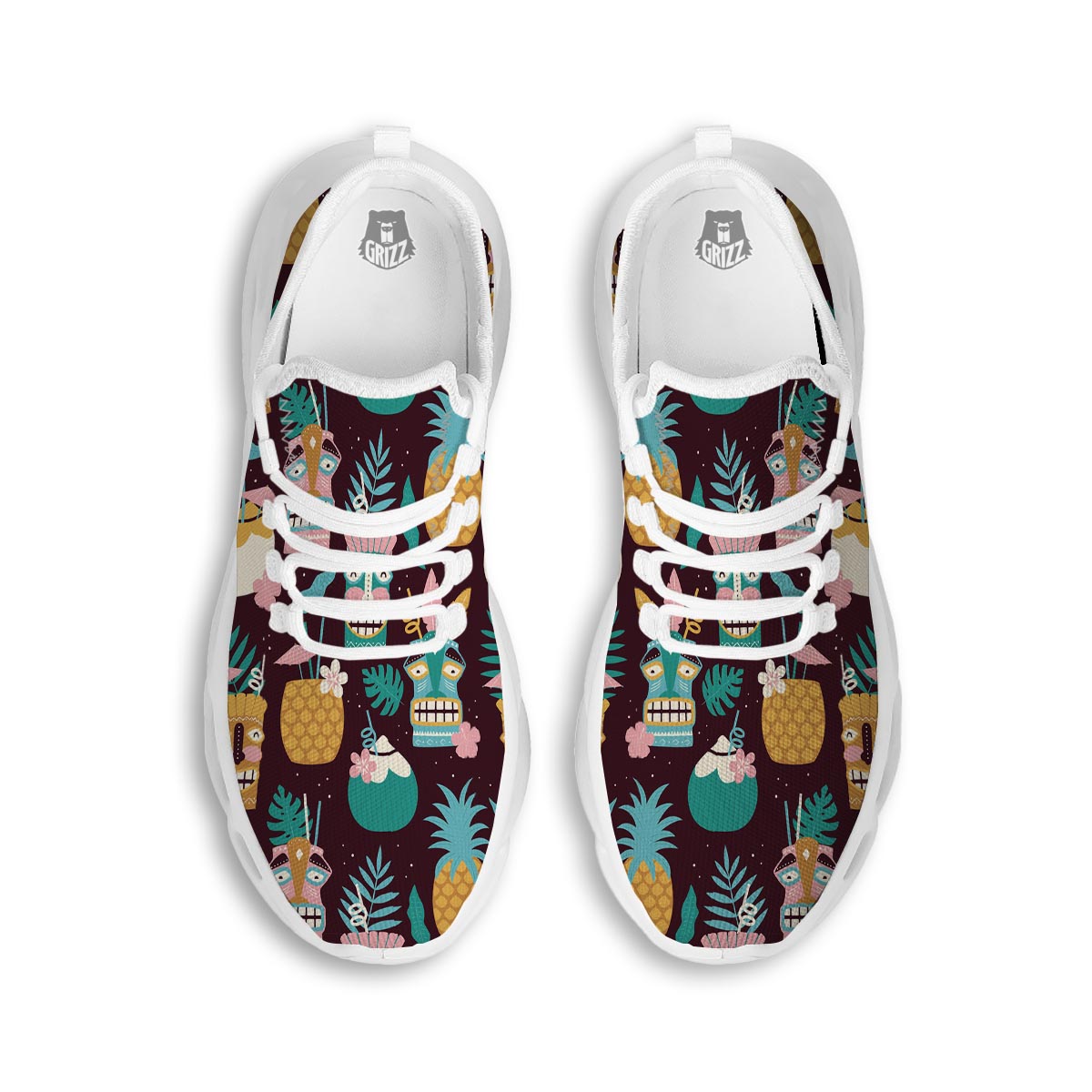 Luau Tiki Print Pattern White Running Shoes-grizzshop