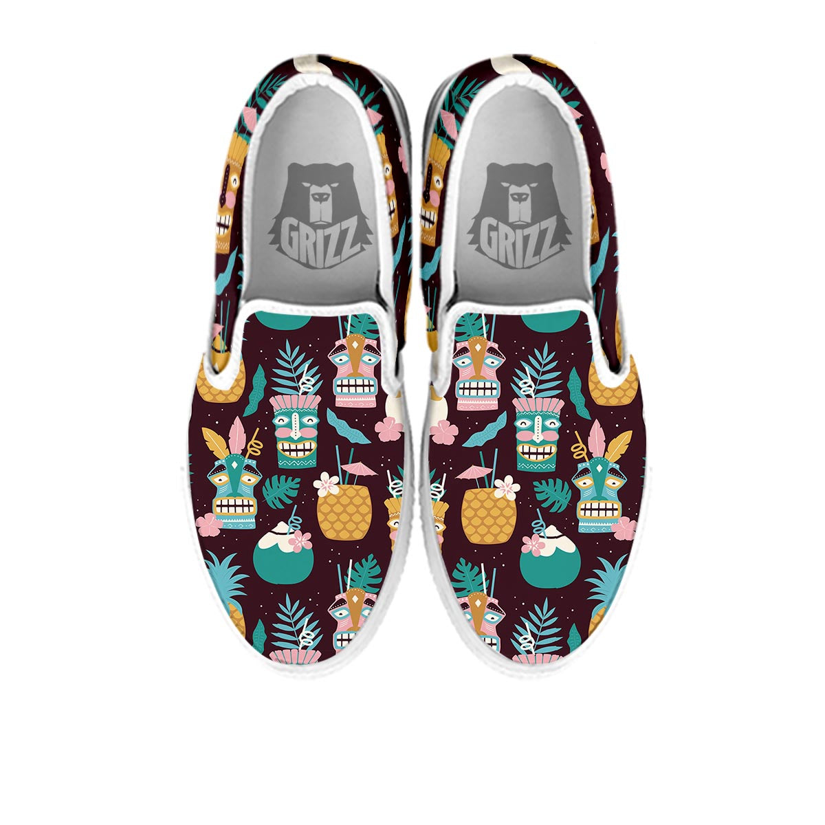 Luau Tiki Print Pattern White Slip On Shoes-grizzshop
