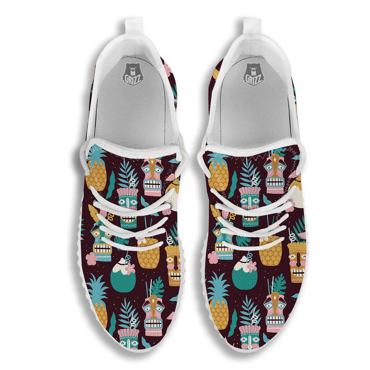 Luau Tiki Print Pattern White Walking Shoes-grizzshop