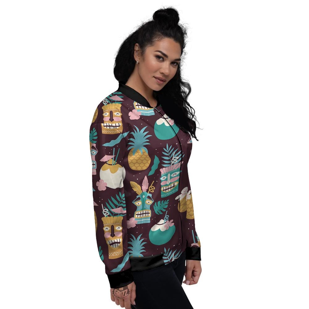 Luau Tiki Print Pattern Women's Bomber Jacket-grizzshop