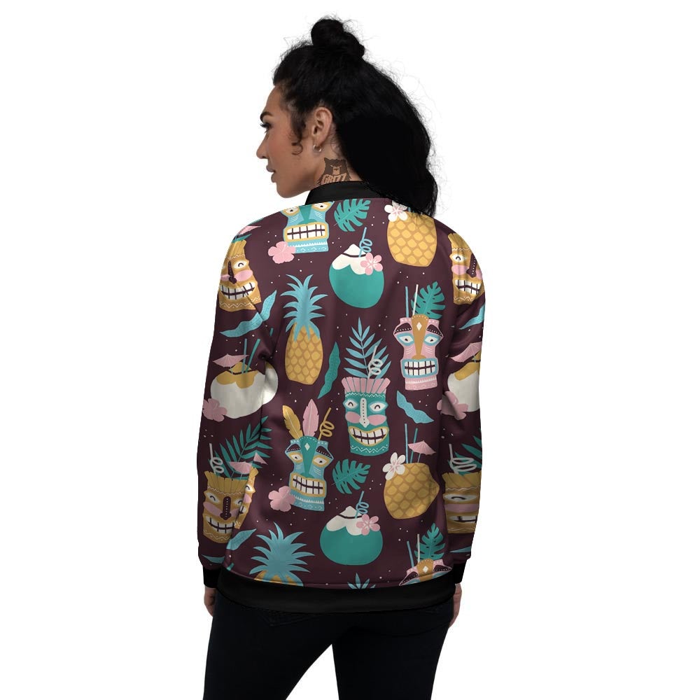 Luau Tiki Print Pattern Women's Bomber Jacket-grizzshop