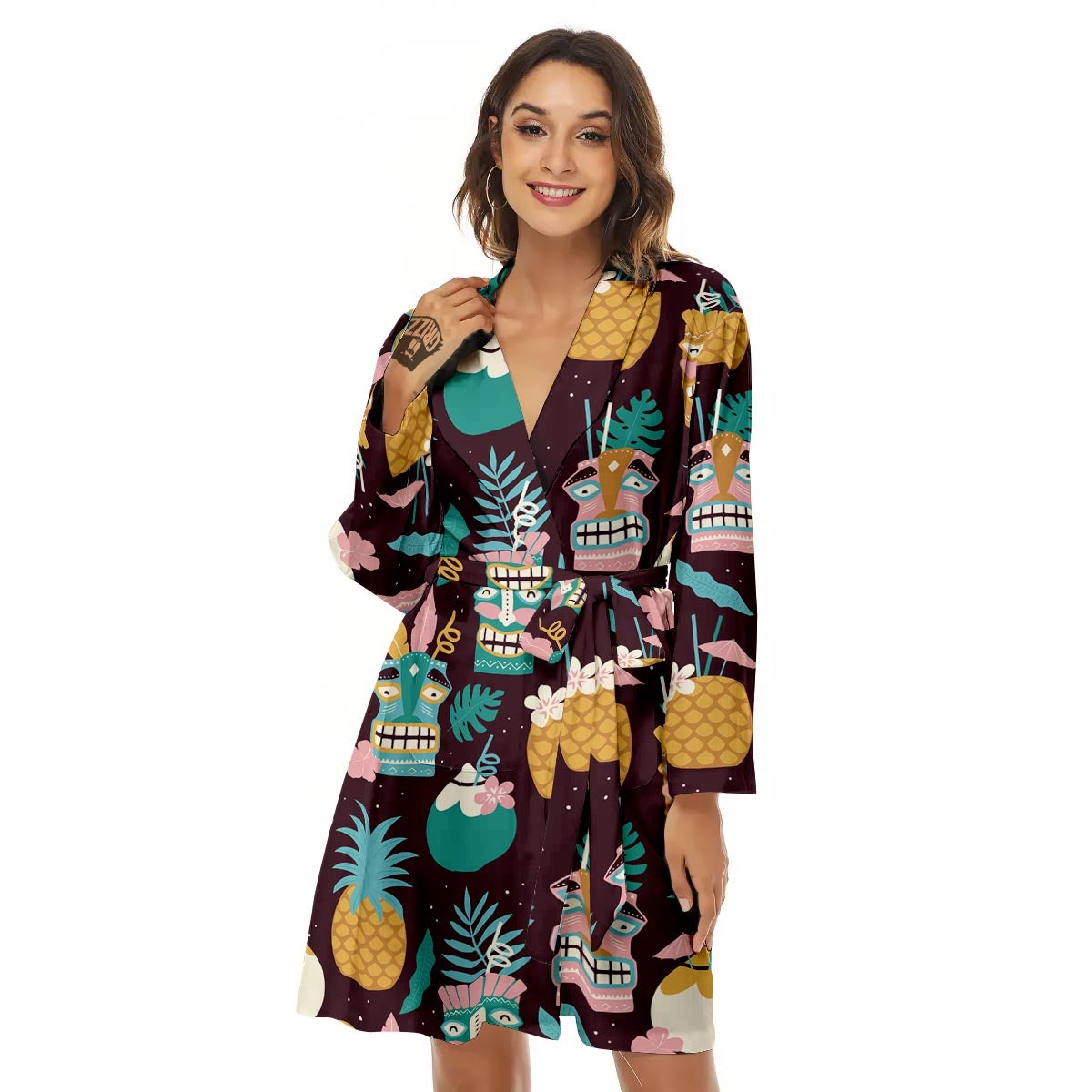 Luau Tiki Print Pattern Women's Robe-grizzshop