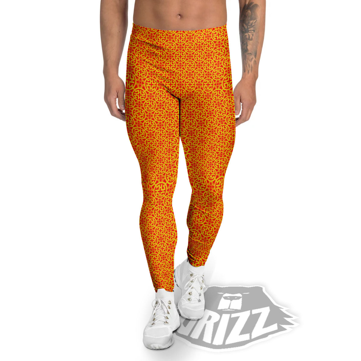 Luck Symbol Chinese Print Pattern Men's Leggings-grizzshop