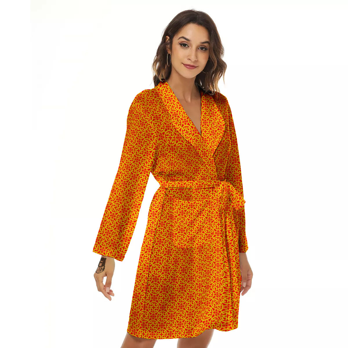 Luck Symbol Chinese Print Pattern Women's Robe-grizzshop