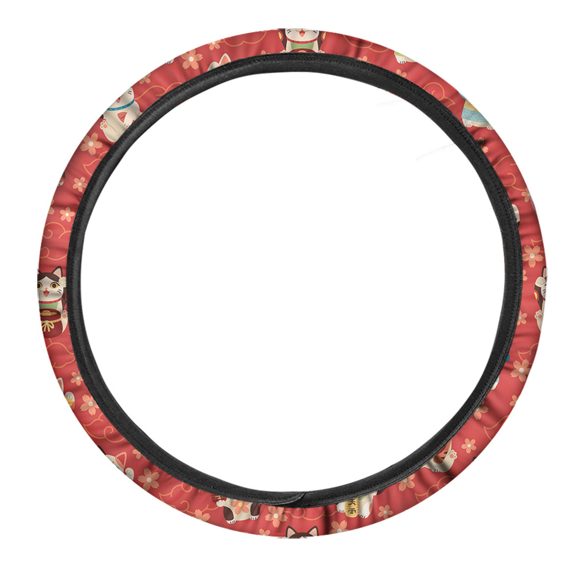 Lucky Cat Japanese Print Pattern Car Steering Wheel Cover-grizzshop