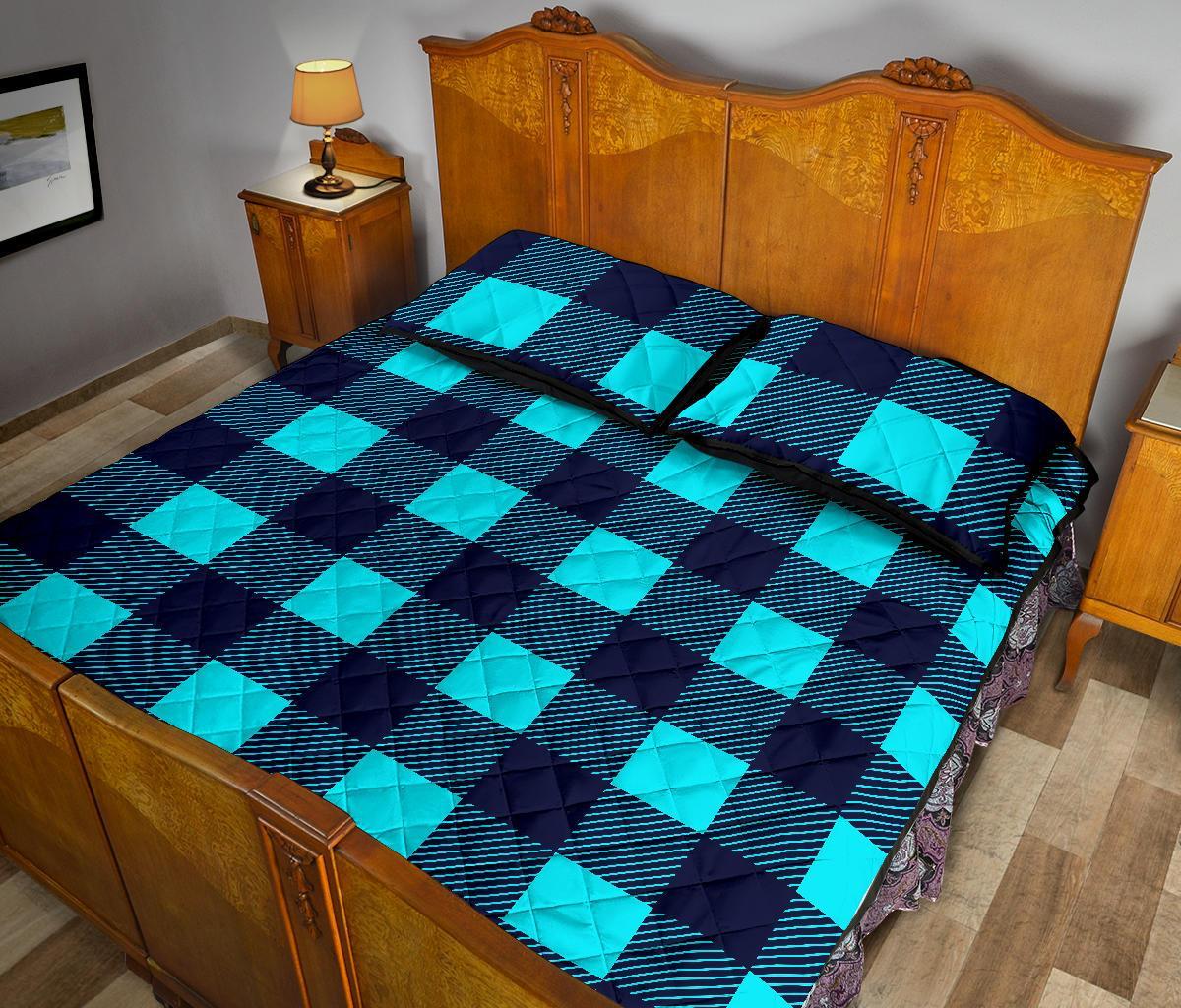 Lumberjack Blue Pattern Print Bed Set Quilt-grizzshop