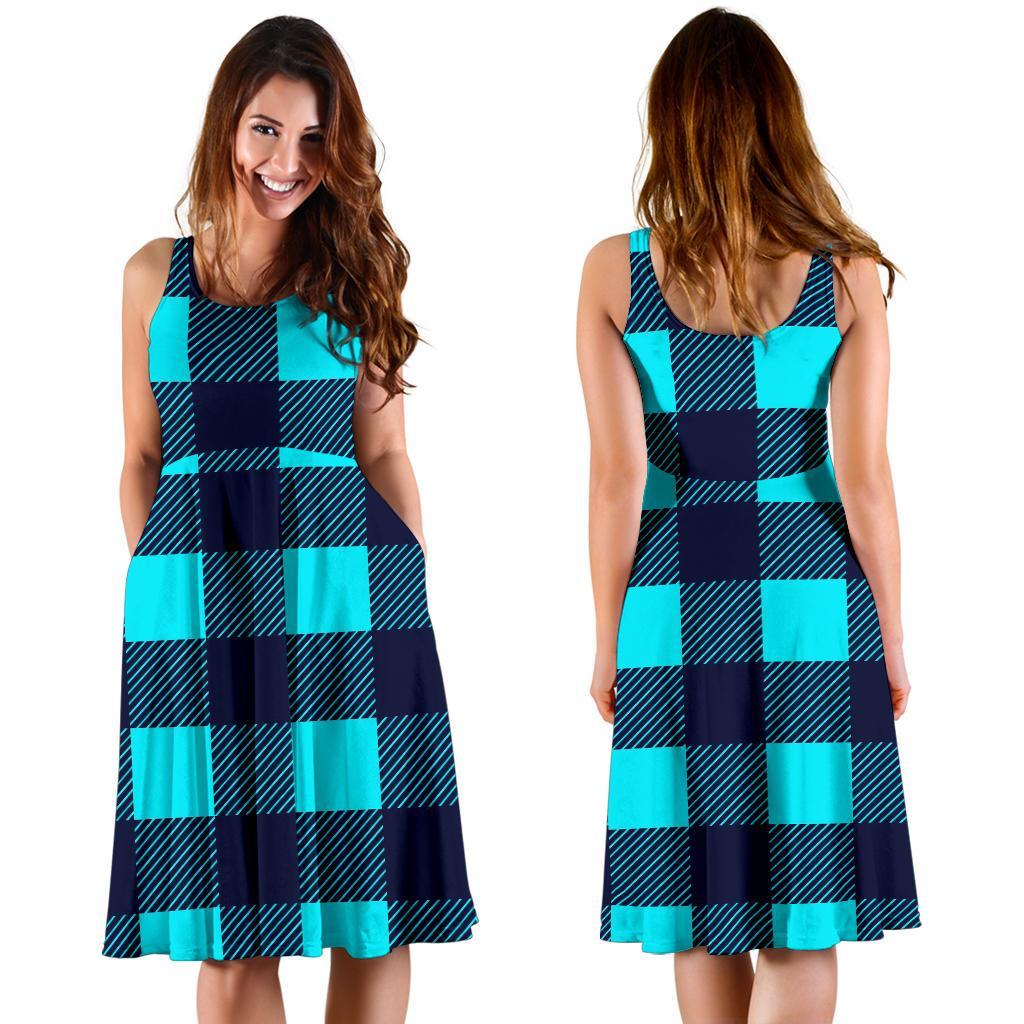 Lumberjack Blue Pattern Print Dress-grizzshop