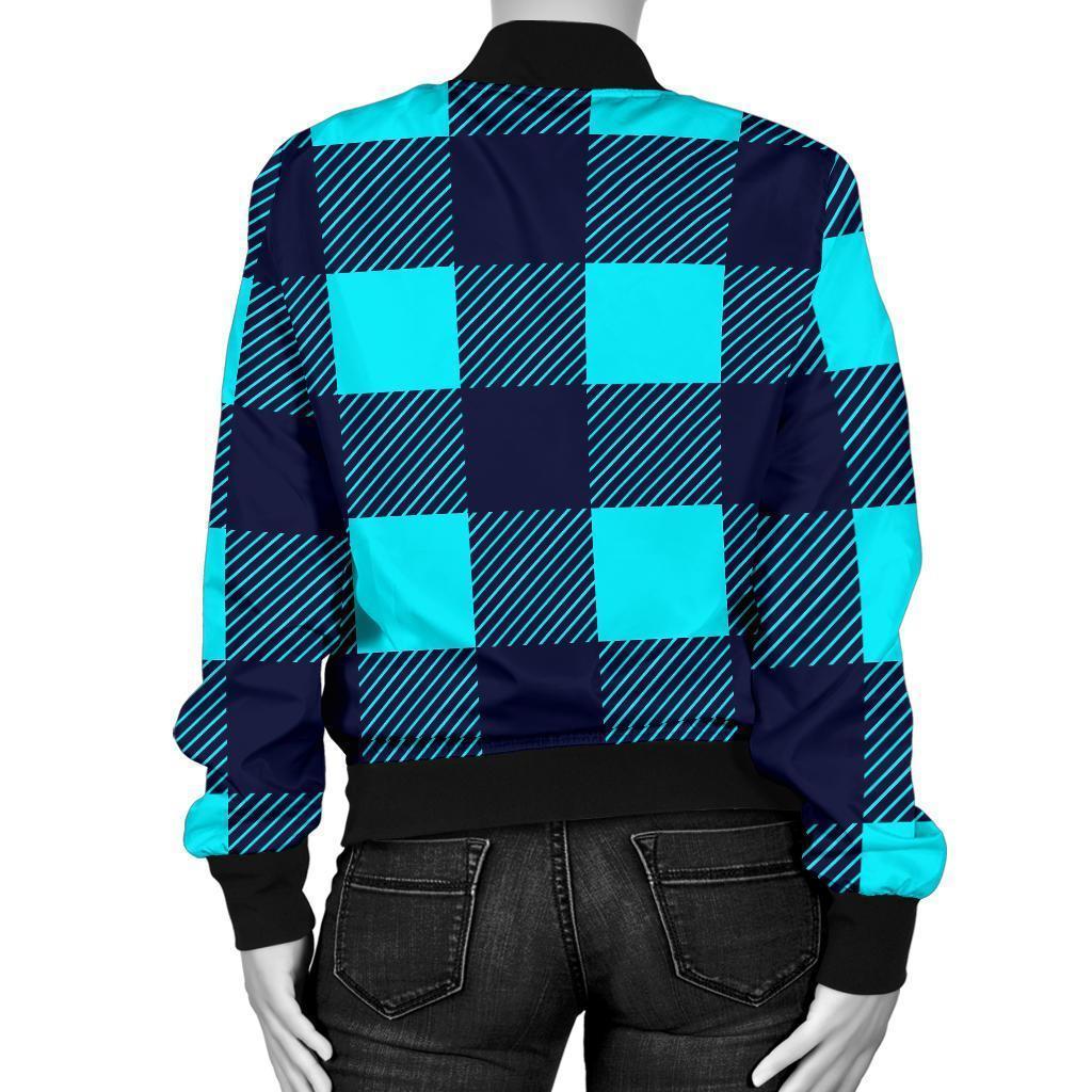 Lumberjack Blue Pattern Print Women Casual Bomber Jacket-grizzshop