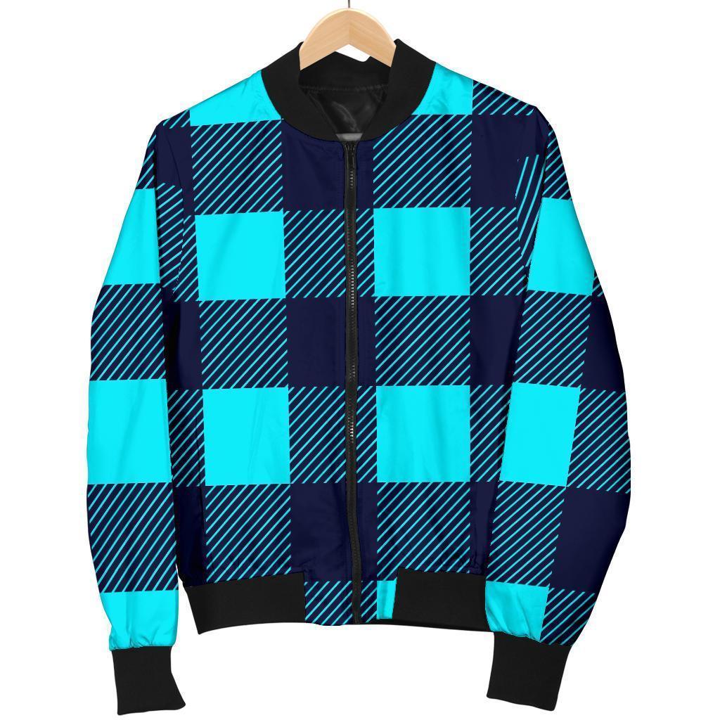 Lumberjack Blue Pattern Print Women Casual Bomber Jacket-grizzshop