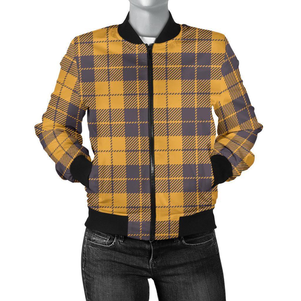 Lumberjack Yellow Pattern Print Women Casual Bomber Jacket-grizzshop