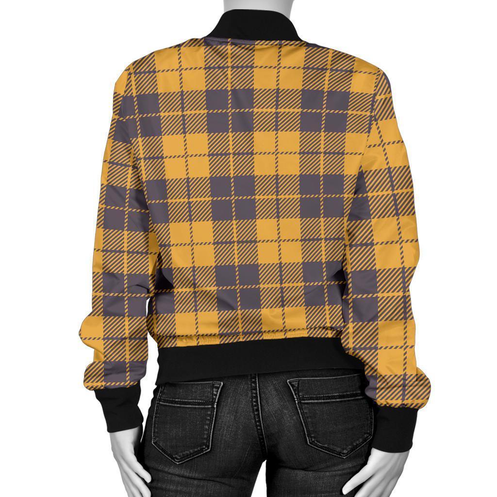 Lumberjack Yellow Pattern Print Women Casual Bomber Jacket-grizzshop