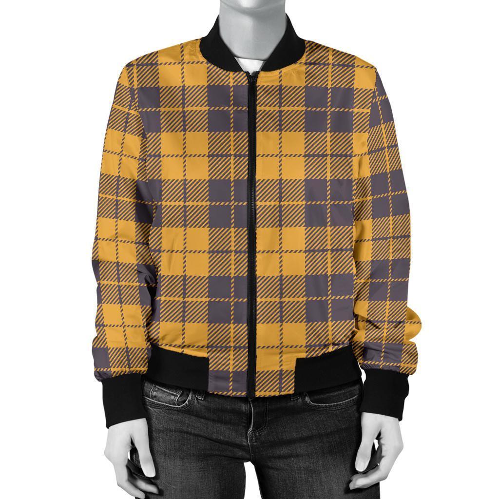 Lumberjack Yellow Pattern Print Women Casual Bomber Jacket-grizzshop
