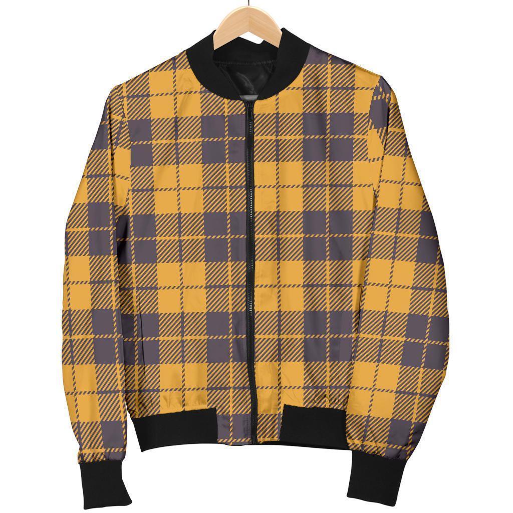 Lumberjack Yellow Pattern Print Women Casual Bomber Jacket-grizzshop