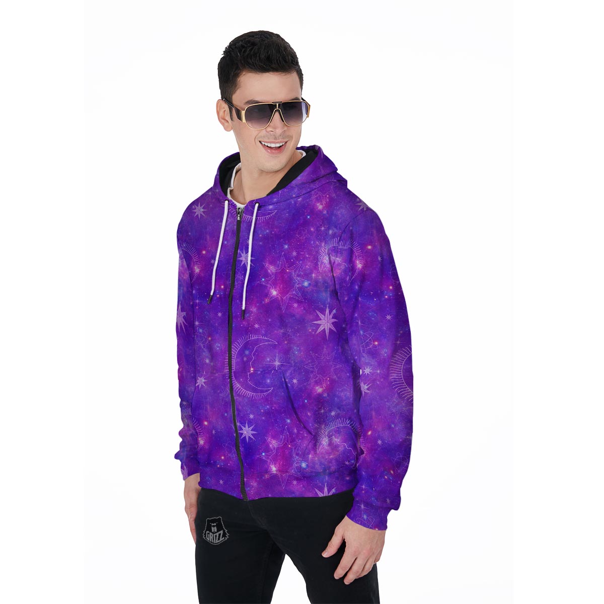 Luna Galaxy Space Men's Zip Up Hoodie-grizzshop
