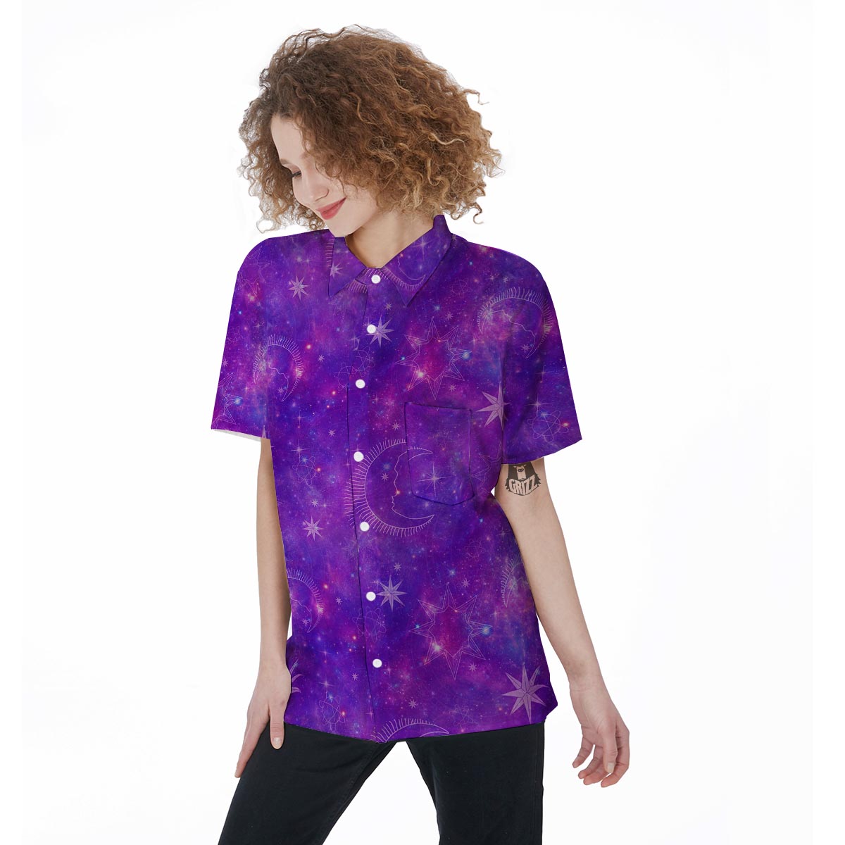 Luna Galaxy Space Women's Short Sleeve Shirts-grizzshop