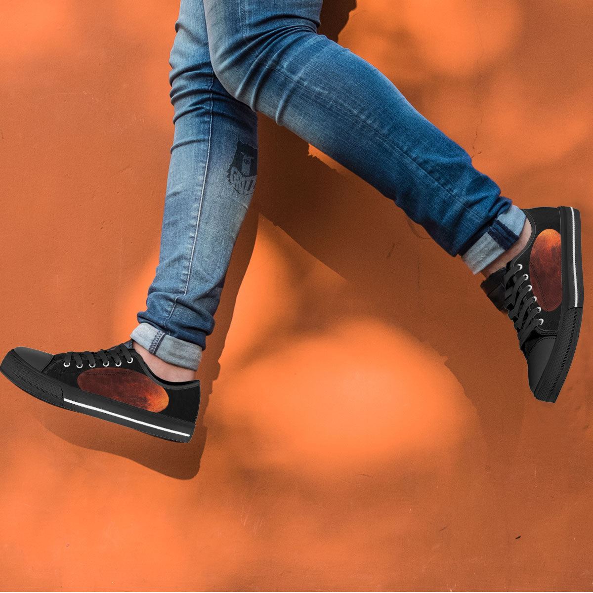 Lunar Cycle Eclipse Print Black Low Top Shoes-grizzshop