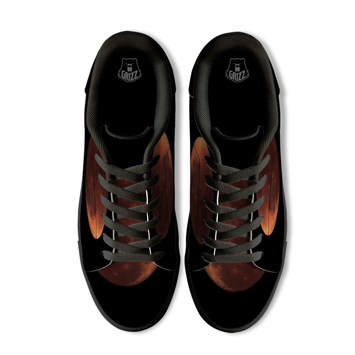Lunar Cycle Eclipse Print Black Low Top Sneakers-grizzshop