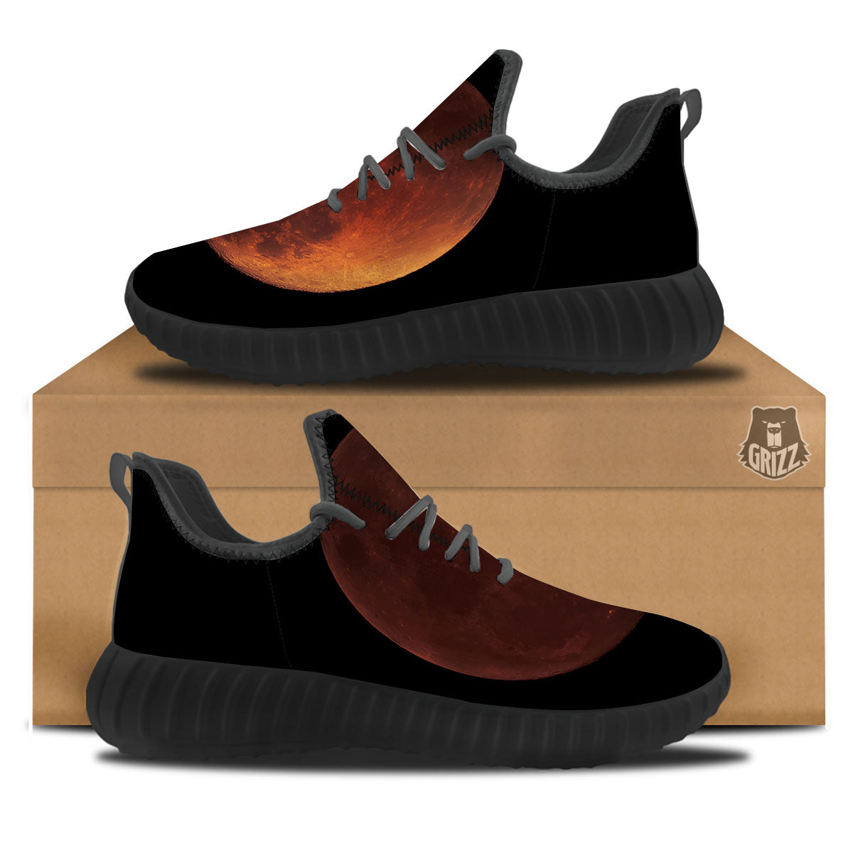 Lunar Cycle Eclipse Print Black Walking Shoes-grizzshop