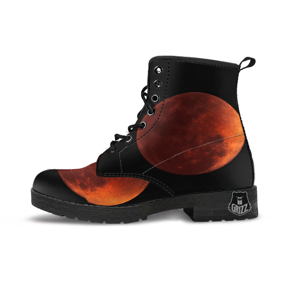 Lunar Cycle Eclipse Print Leather Boots-grizzshop