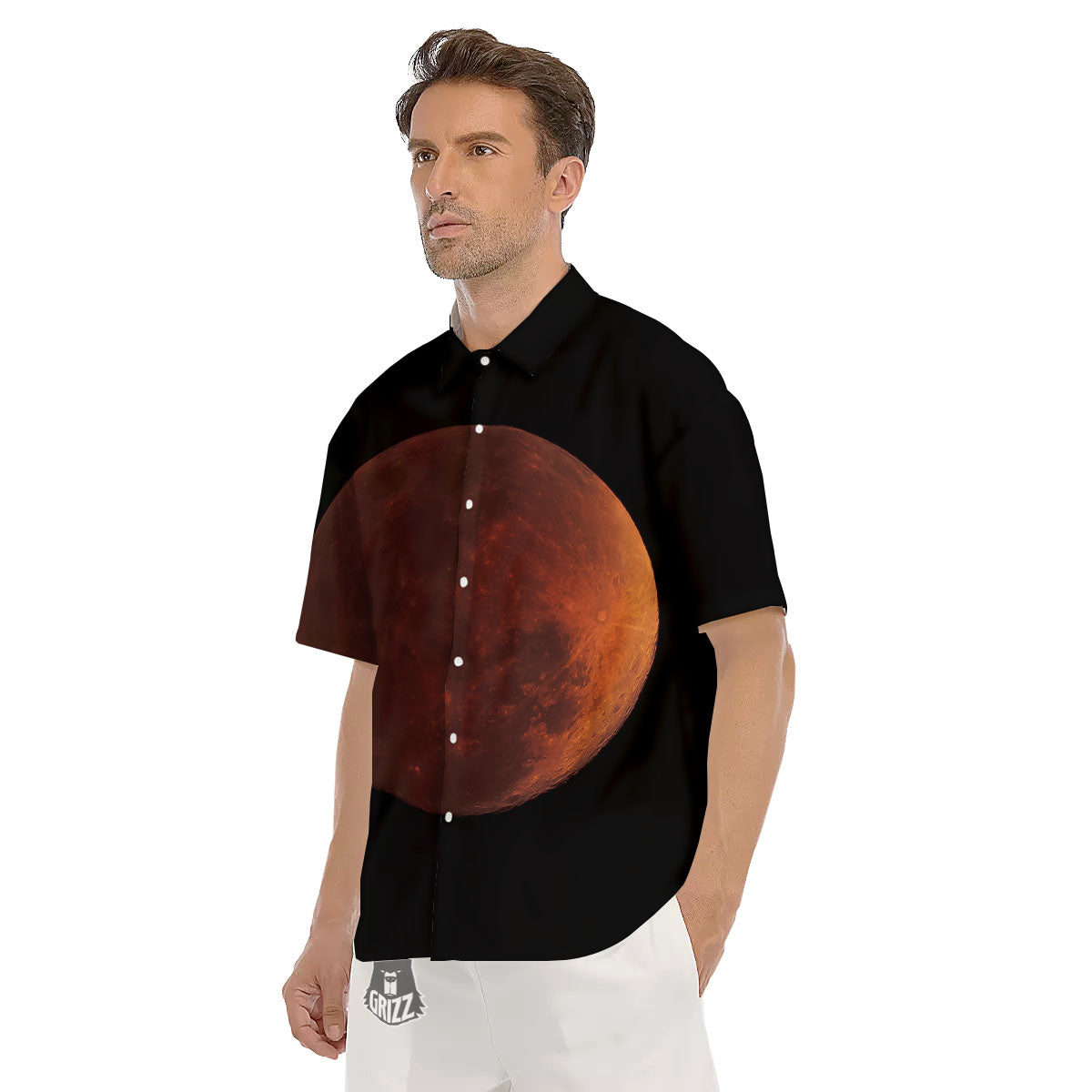 Lunar Cycle Eclipse Print Men's Short Sleeve Shirts-grizzshop