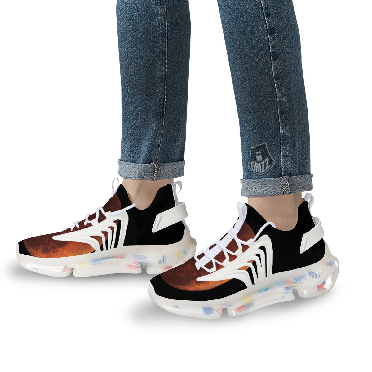 Lunar Cycle Eclipse Print White Gym Shoes-grizzshop