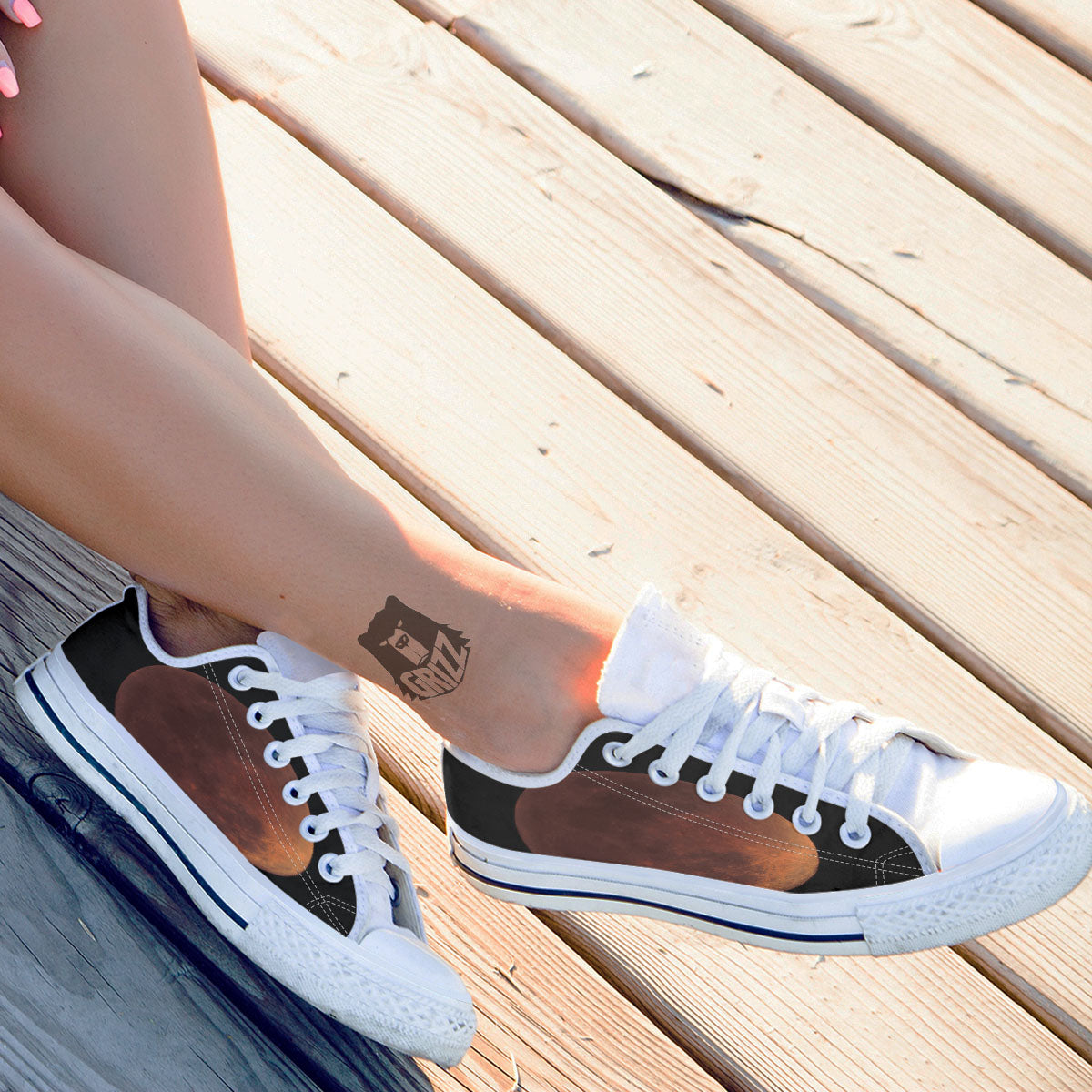 Lunar Cycle Eclipse Print White Low Top Shoes-grizzshop