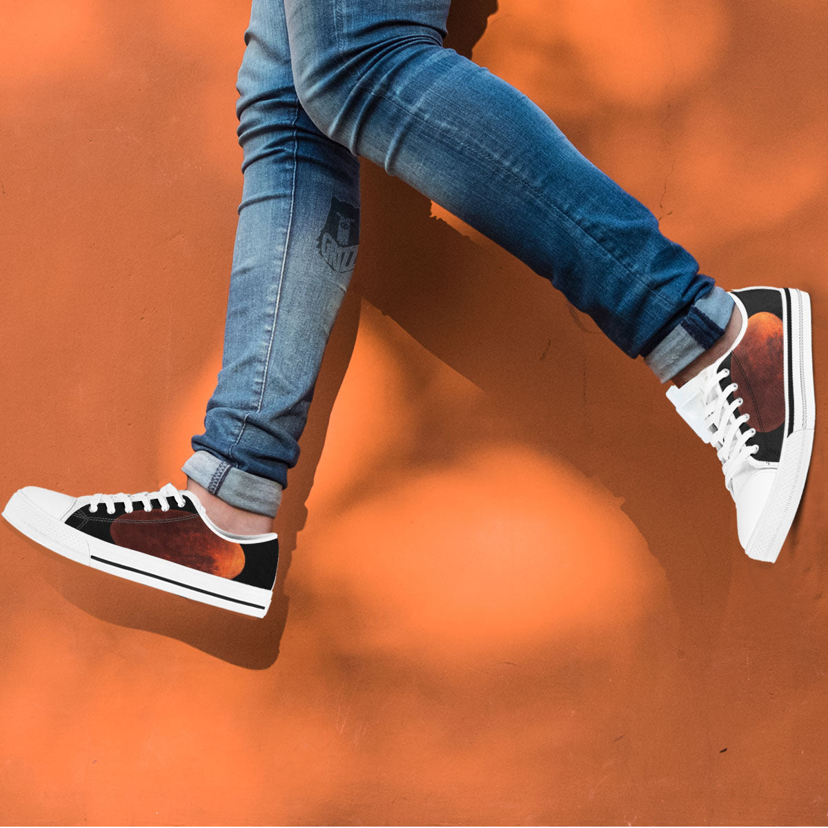 Lunar Cycle Eclipse Print White Low Top Shoes-grizzshop