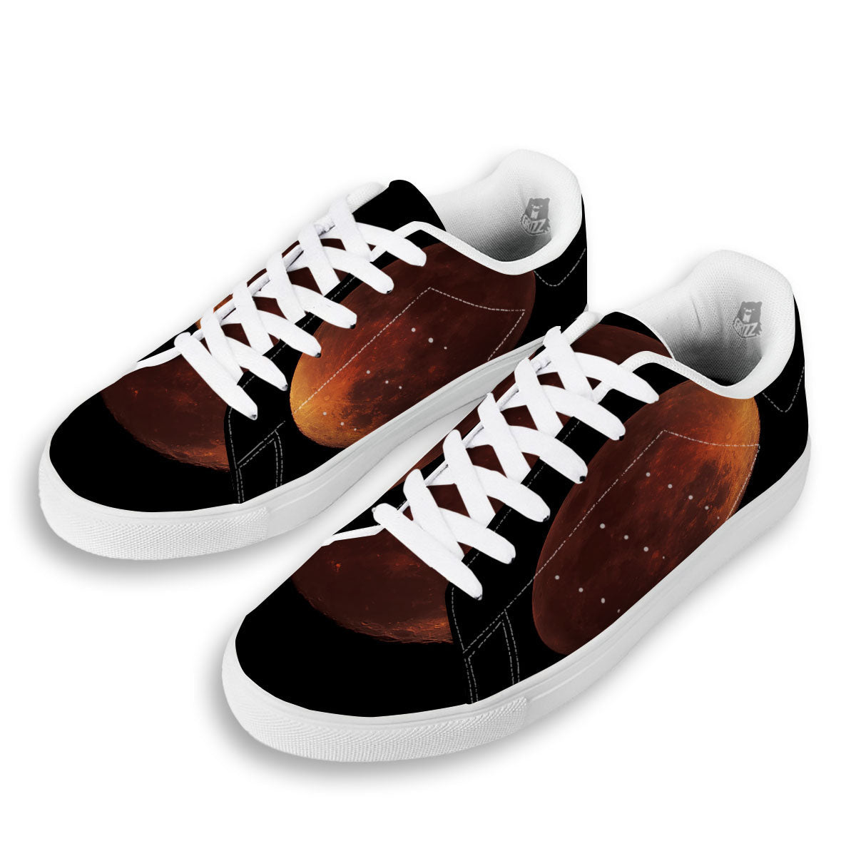 Lunar Cycle Eclipse Print White Low Top Sneakers-grizzshop