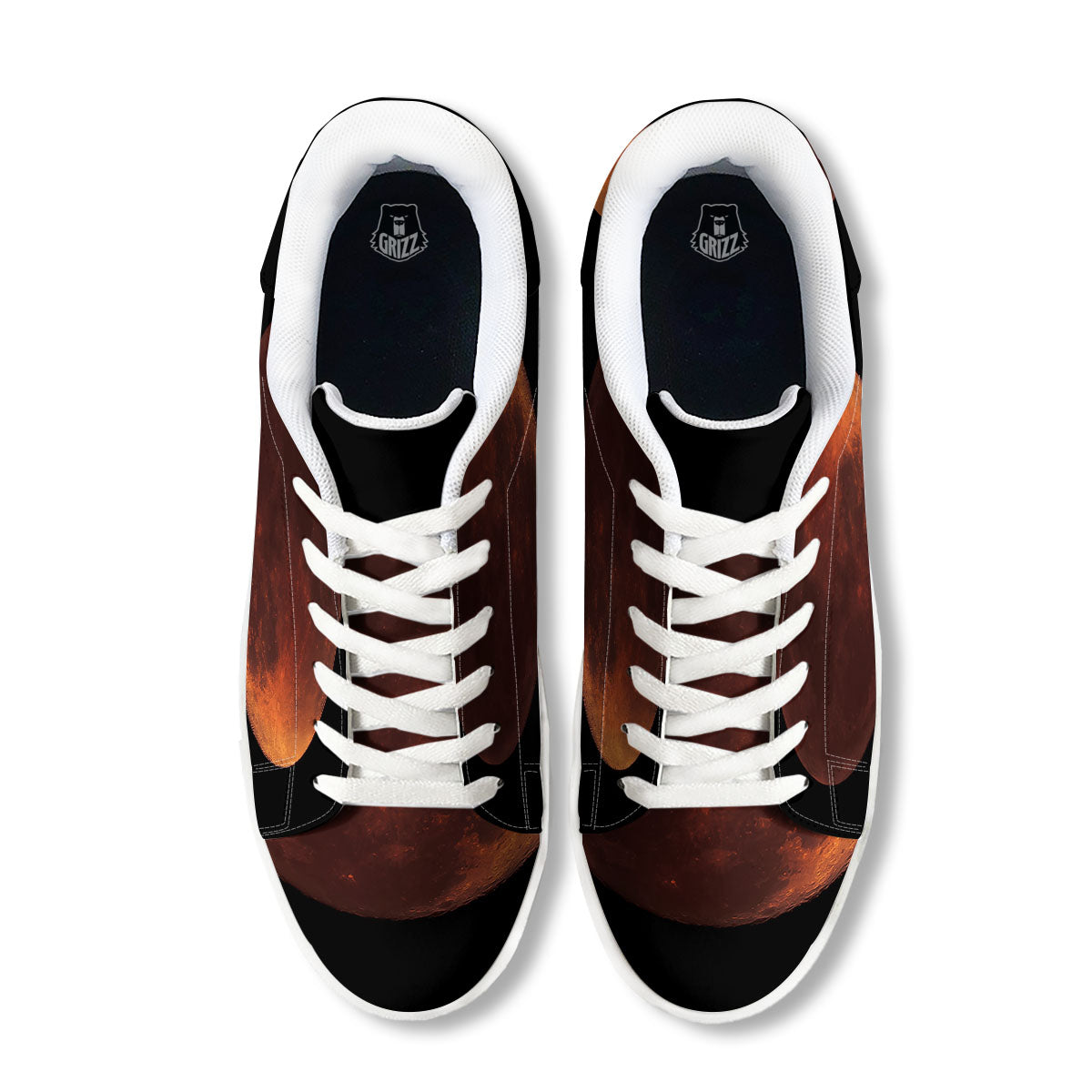 Lunar Cycle Eclipse Print White Low Top Sneakers-grizzshop