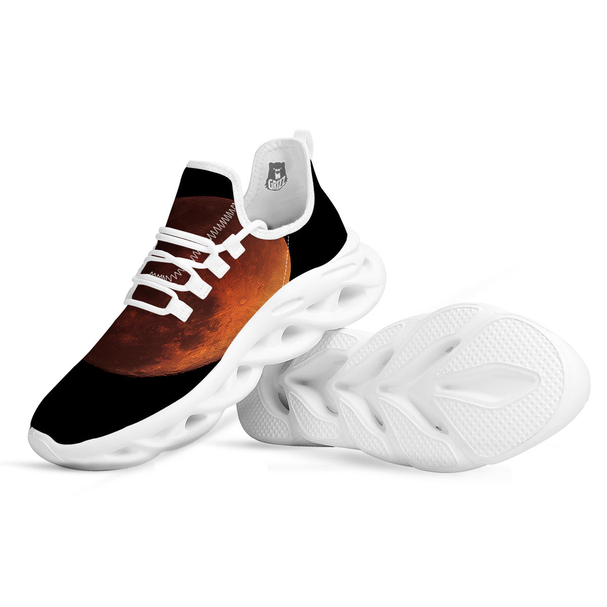Lunar Cycle Eclipse Print White Running Shoes-grizzshop