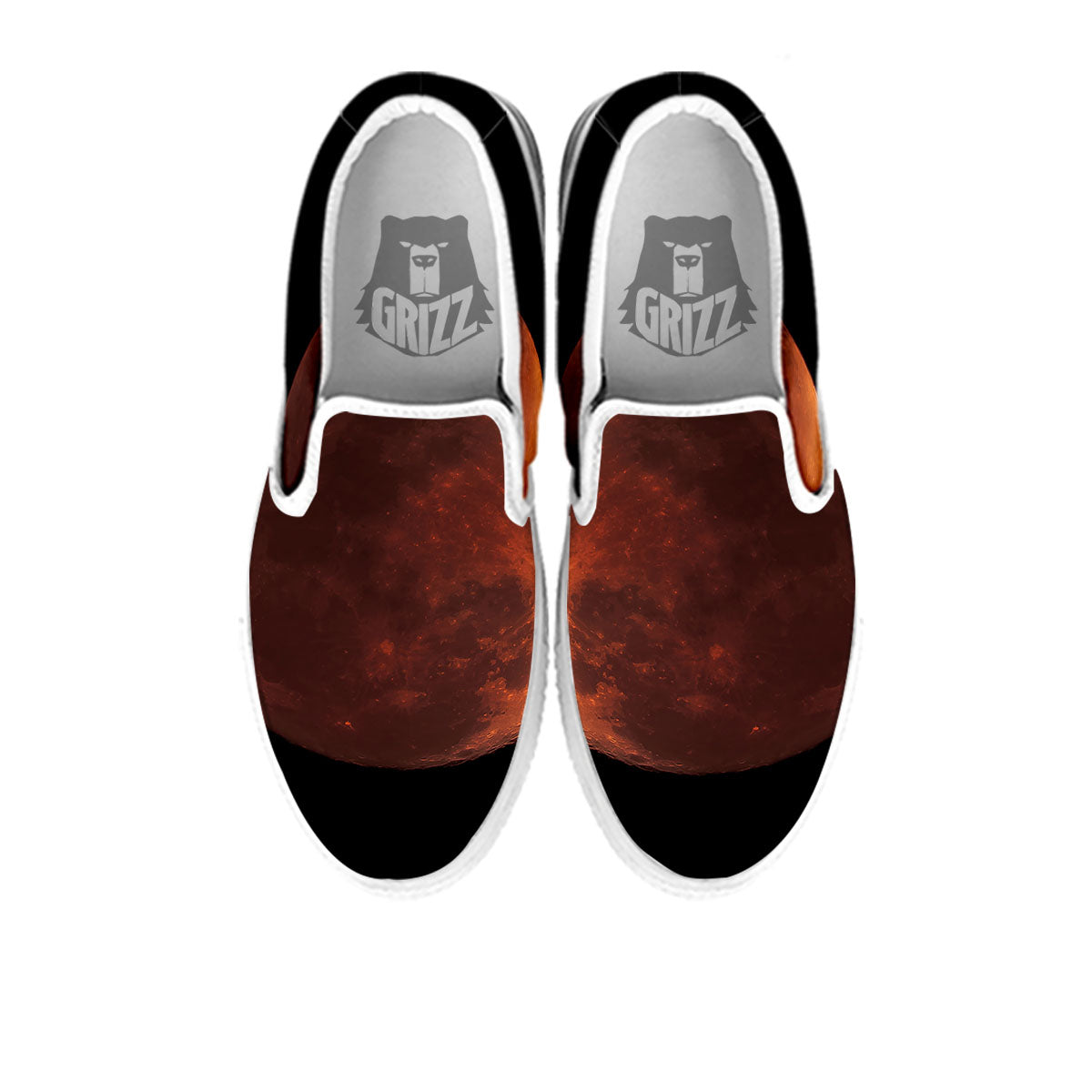 Lunar Cycle Eclipse Print White Slip On Shoes-grizzshop