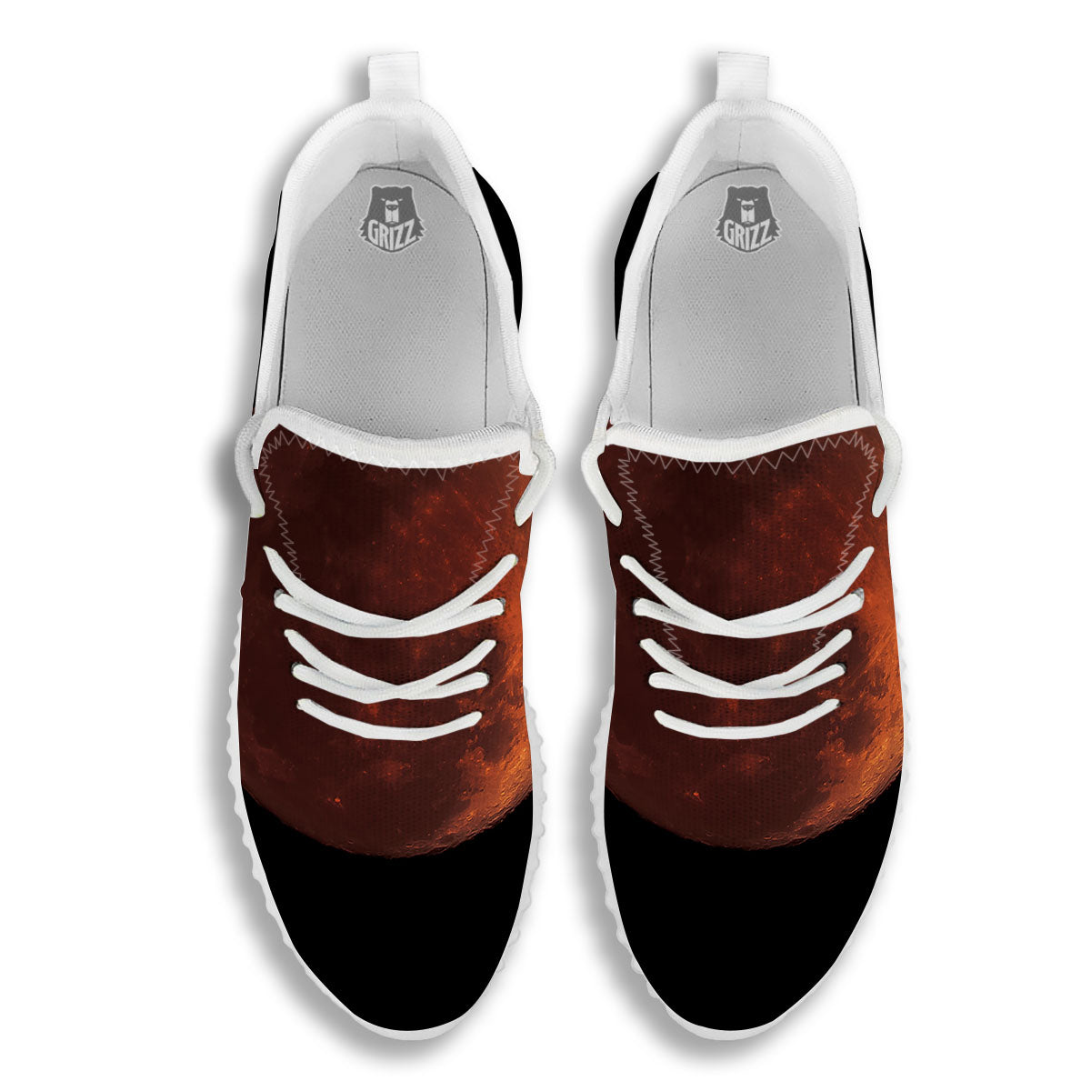 Lunar Cycle Eclipse Print White Walking Shoes-grizzshop