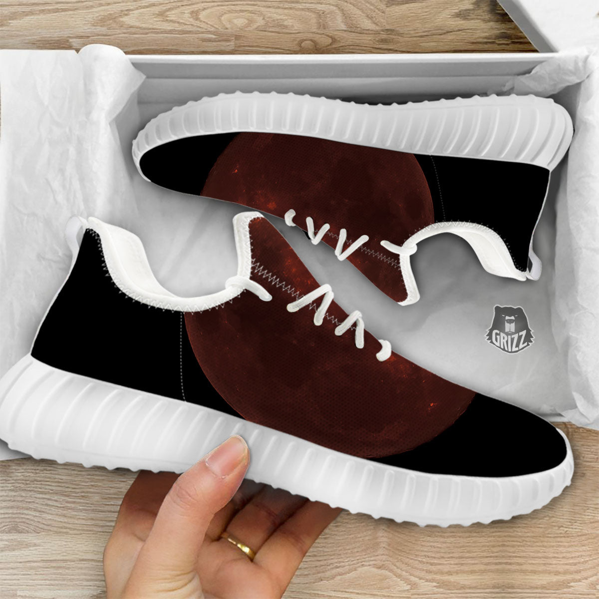 Lunar Cycle Eclipse Print White Walking Shoes-grizzshop