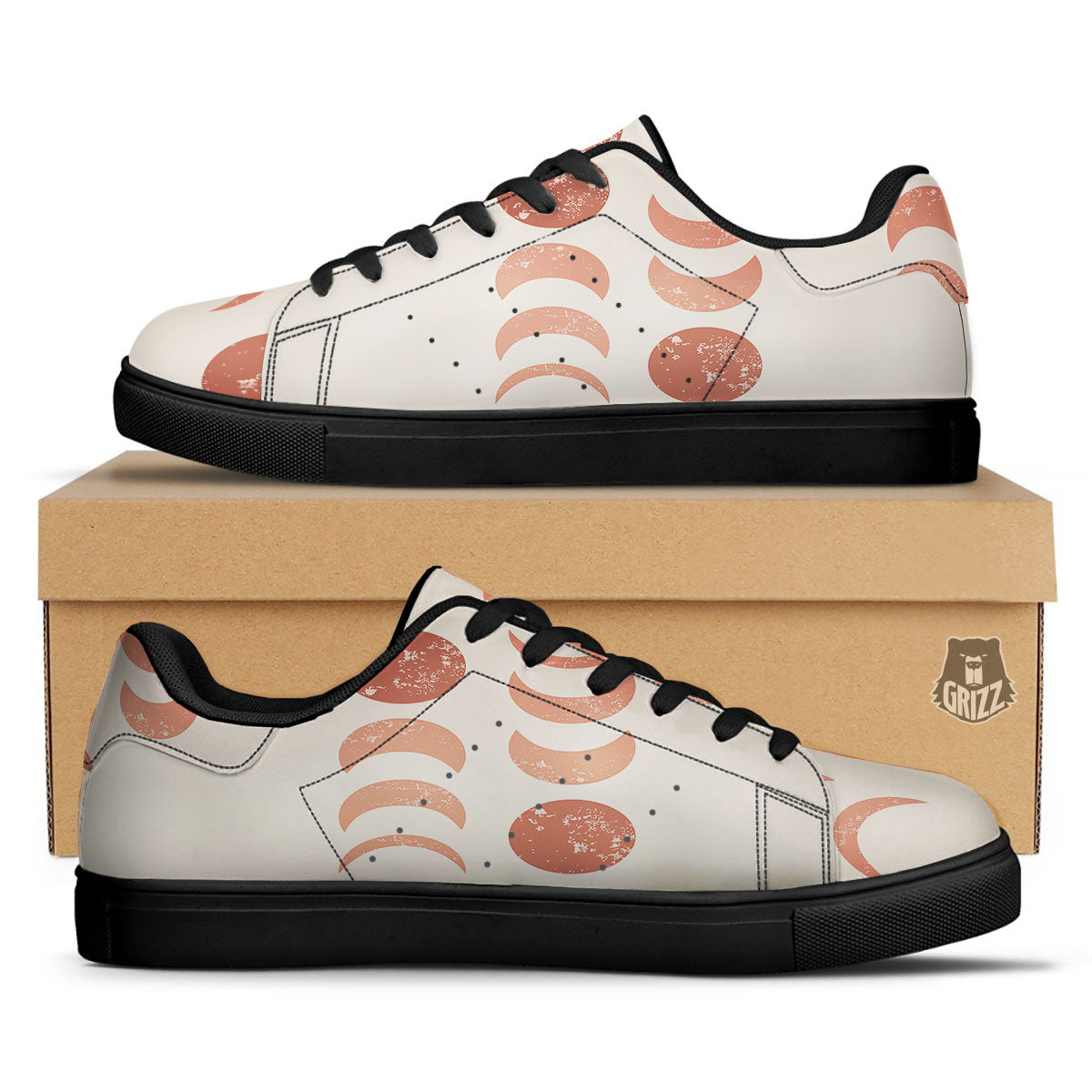 Lunar Cycle Phase Print Black Low Top Sneakers-grizzshop