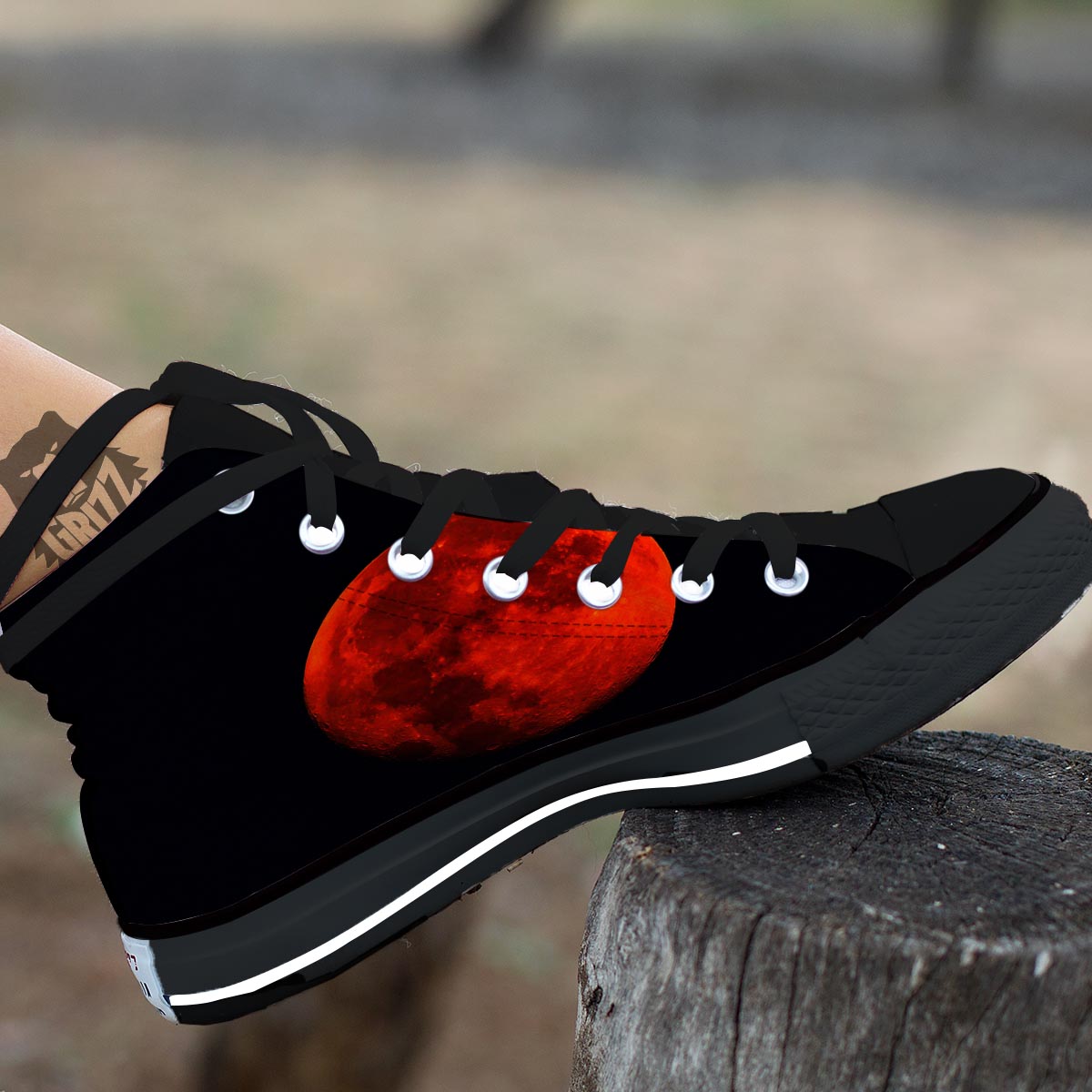 Lunar Eclipse Super Blood Moon Print Black High Top Shoes-grizzshop