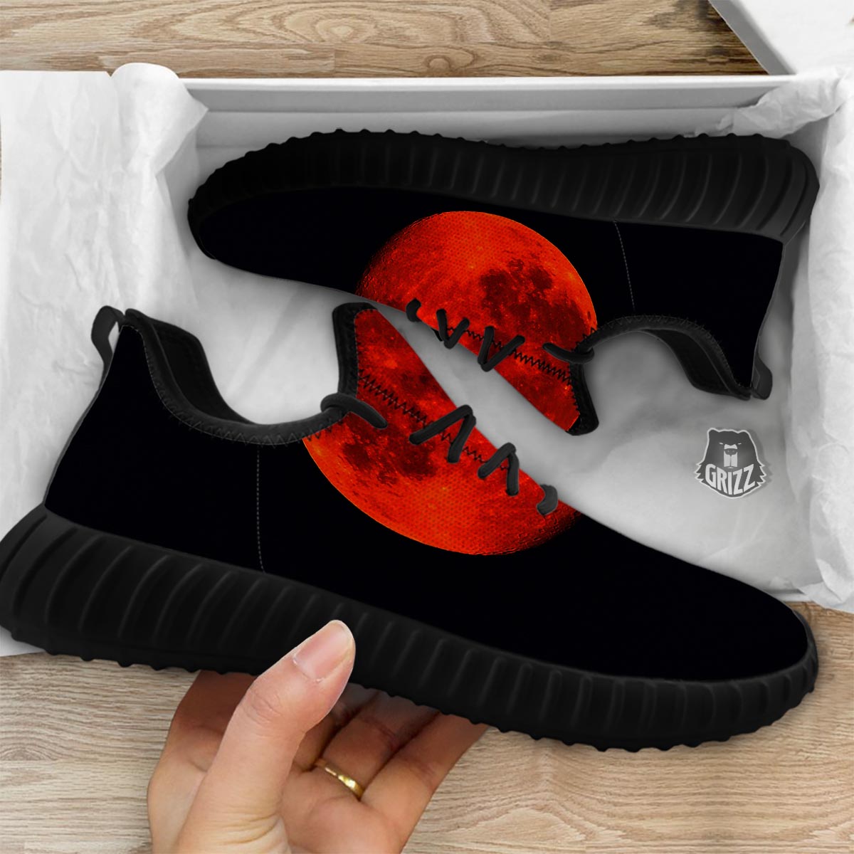 Lunar Eclipse Super Blood Moon Print Black Walking Shoes-grizzshop