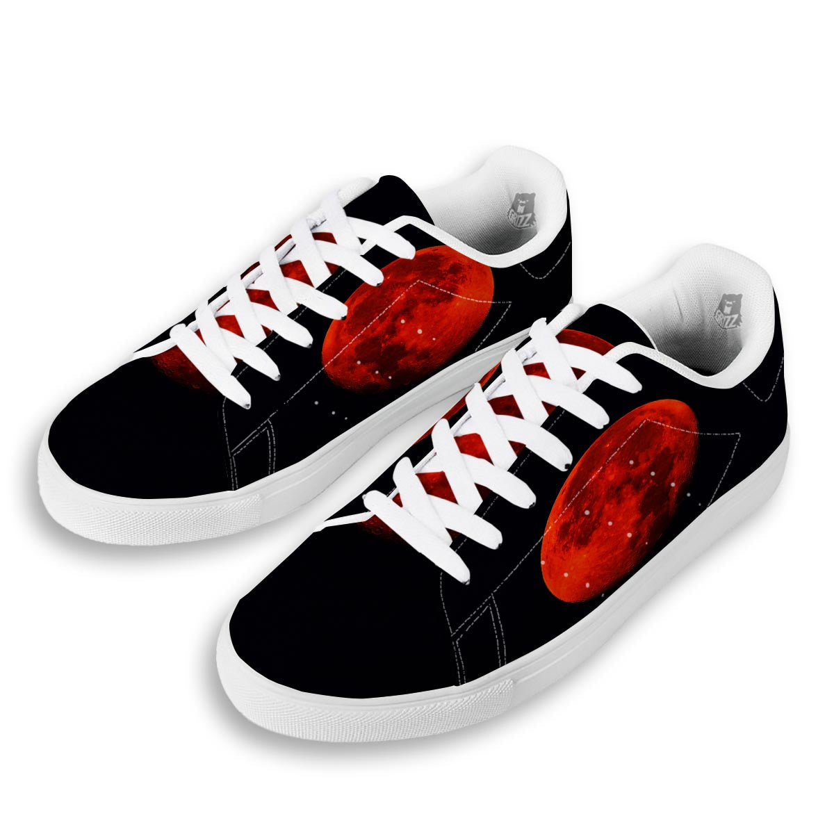 Lunar Eclipse Super Blood Moon Print White Low Top Sneakers-grizzshop