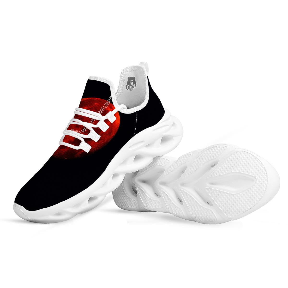Lunar Eclipse Super Blood Moon Print White Running Shoes-grizzshop