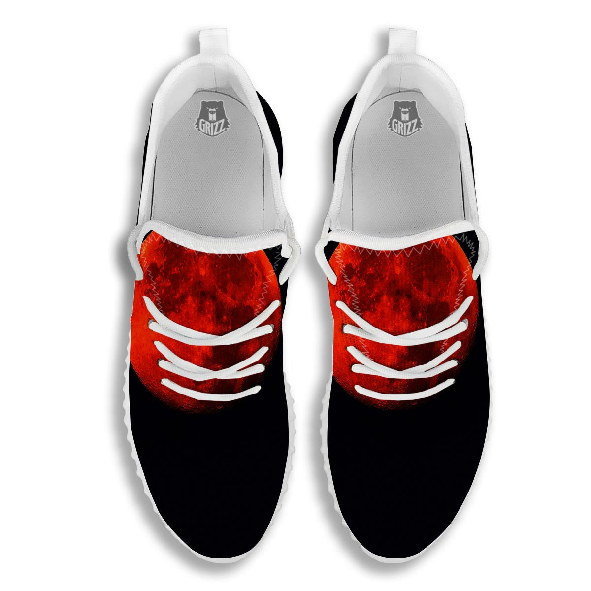 Lunar Eclipse Super Blood Moon Print White Walking Shoes-grizzshop