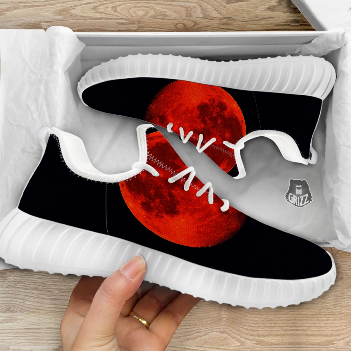 Lunar Eclipse Super Blood Moon Print White Walking Shoes-grizzshop