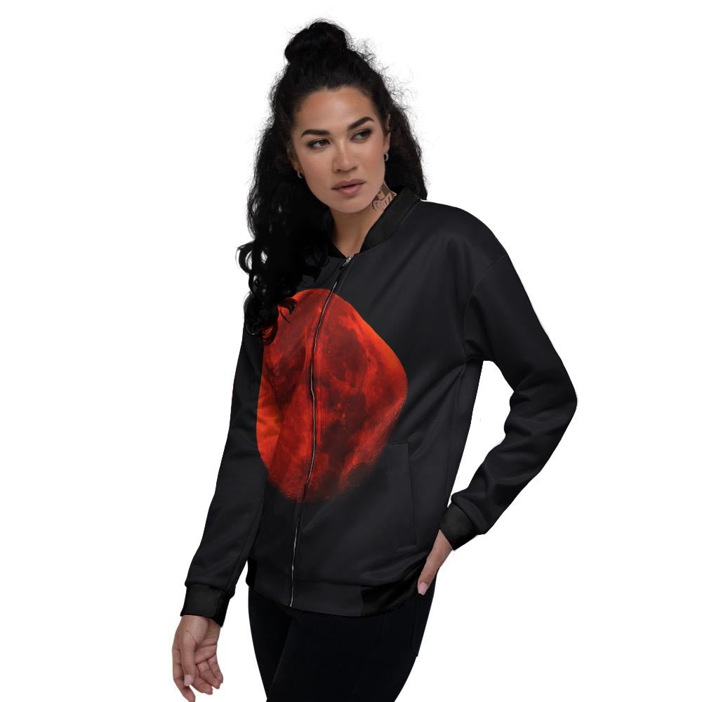 Lunar Eclipse Super Blood Moon Print Women's Bomber Jacket-grizzshop