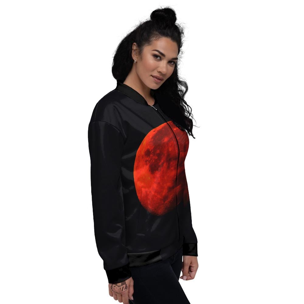 Lunar Eclipse Super Blood Moon Print Women's Bomber Jacket-grizzshop