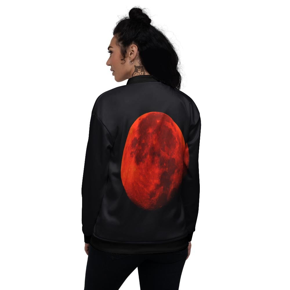 Lunar Eclipse Super Blood Moon Print Women's Bomber Jacket-grizzshop