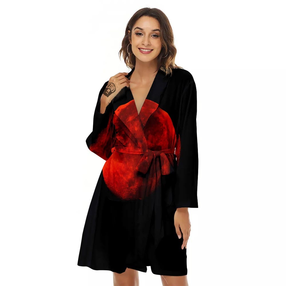 Lunar Eclipse Super Blood Moon Print Women's Robe-grizzshop