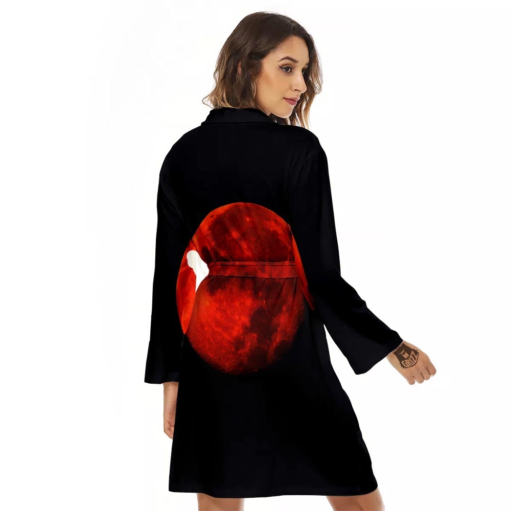 Lunar Eclipse Super Blood Moon Print Women's Robe-grizzshop