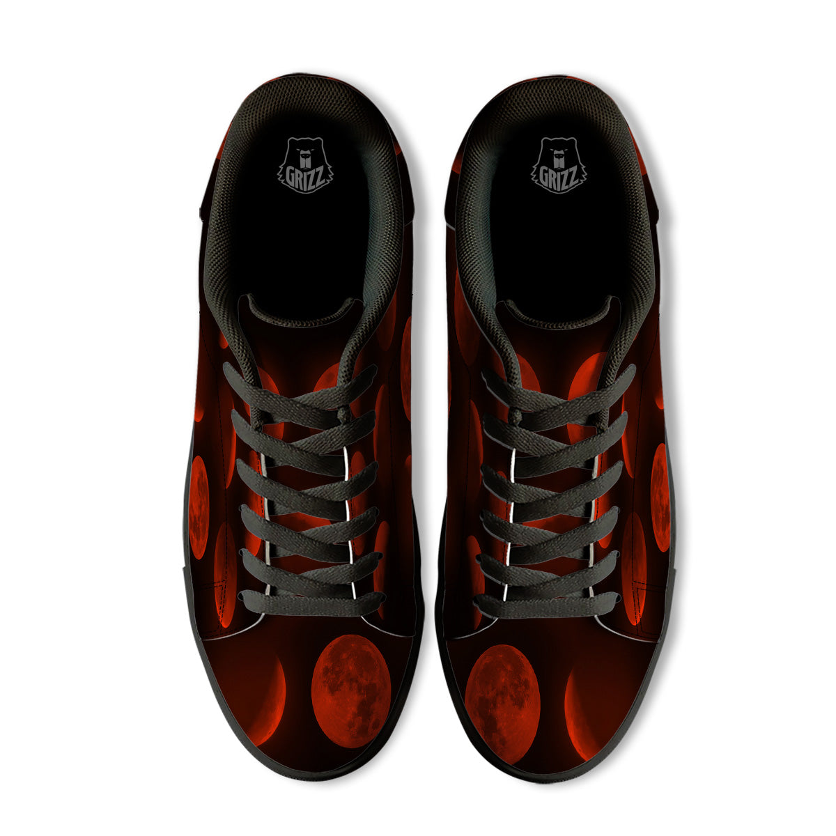Lunar Phase Blood Moon Print Black Low Top Sneakers-grizzshop
