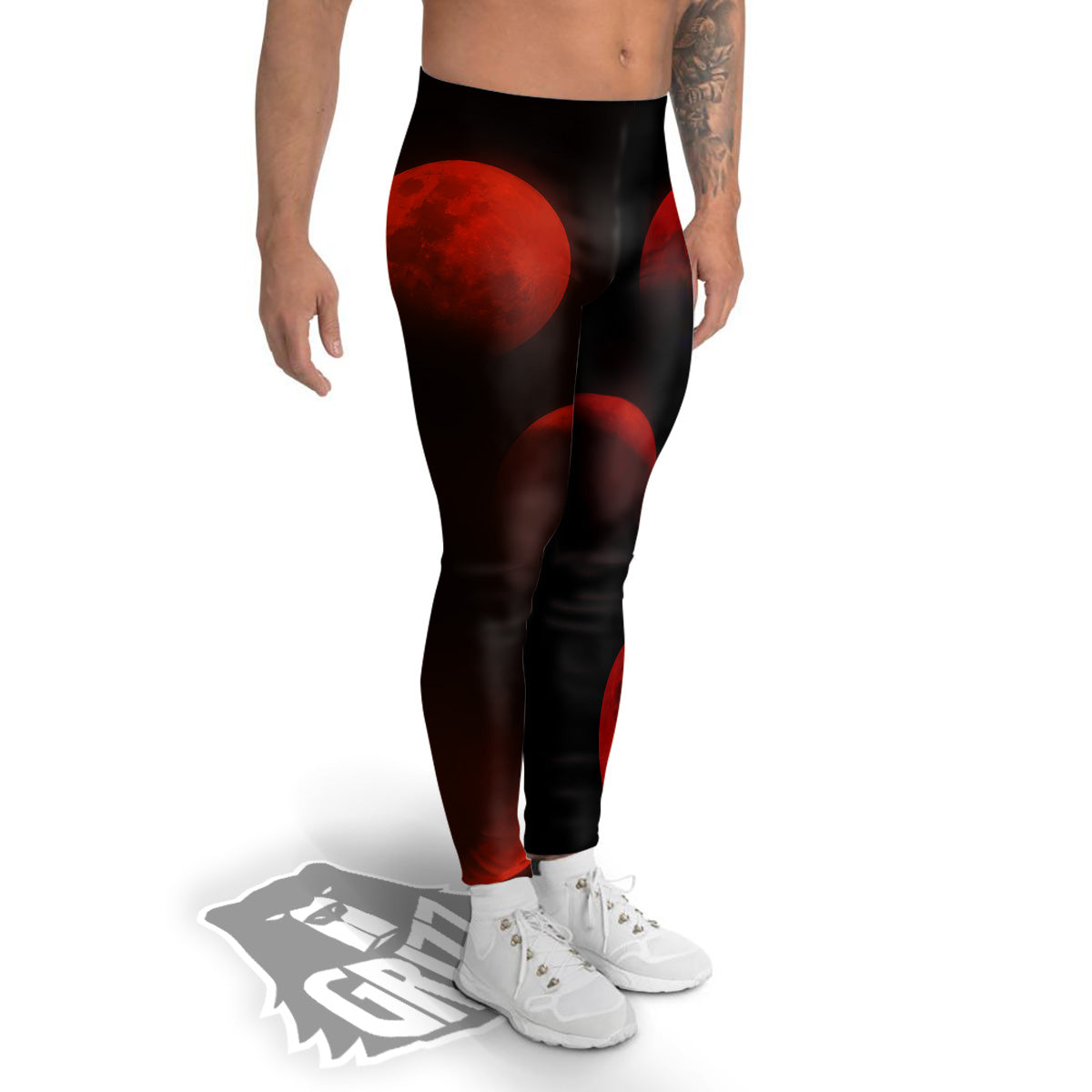 Lunar Phase Blood Moon Print Men's Leggings-grizzshop