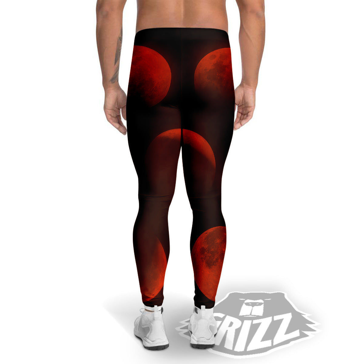 Lunar Phase Blood Moon Print Men's Leggings-grizzshop