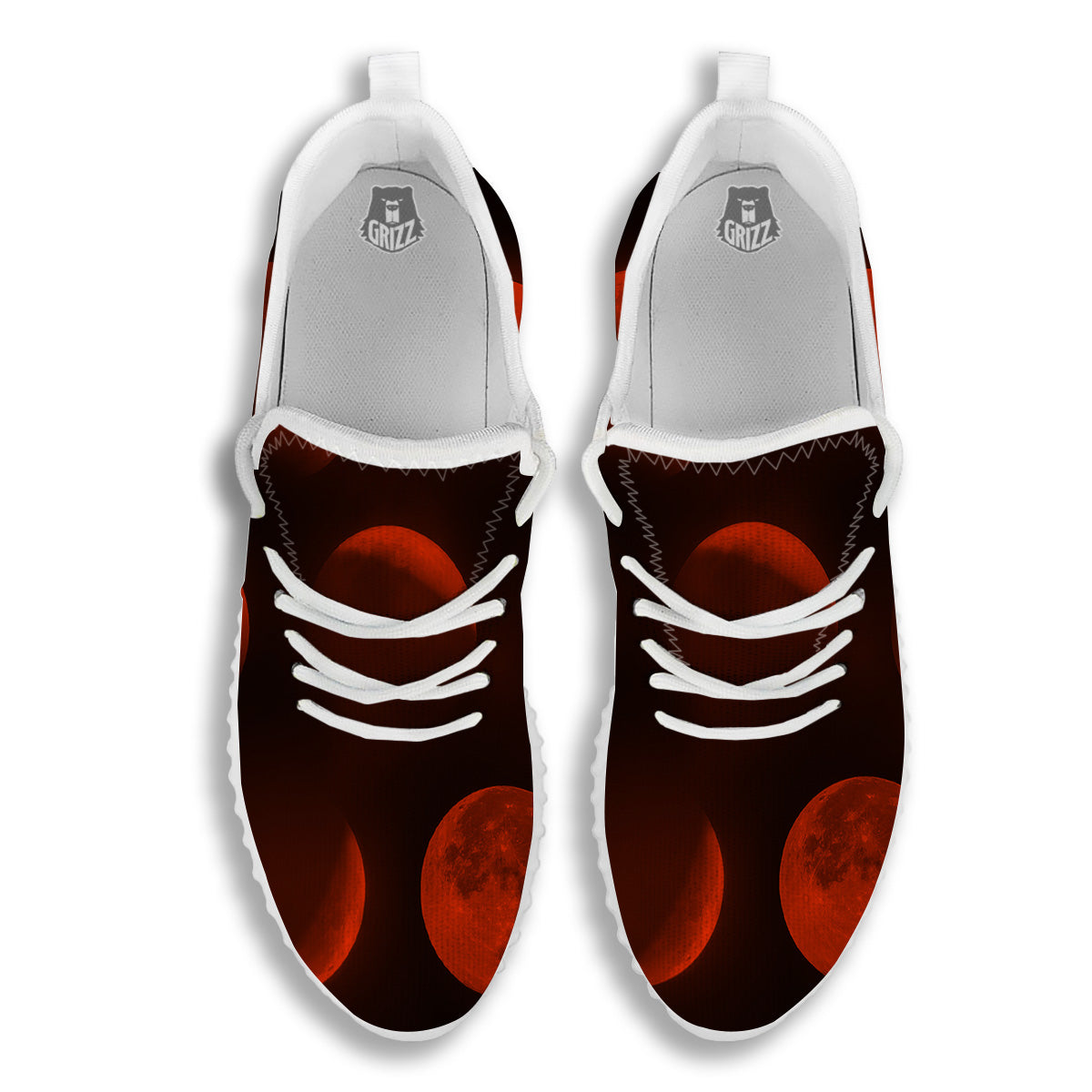 Lunar Phase Blood Moon Print White Walking Shoes-grizzshop