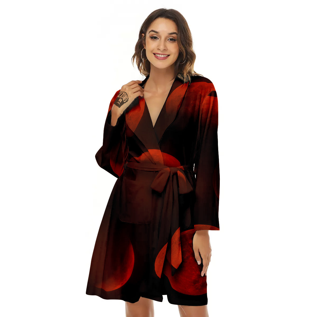 Lunar Phase Blood Moon Print Women's Robe-grizzshop